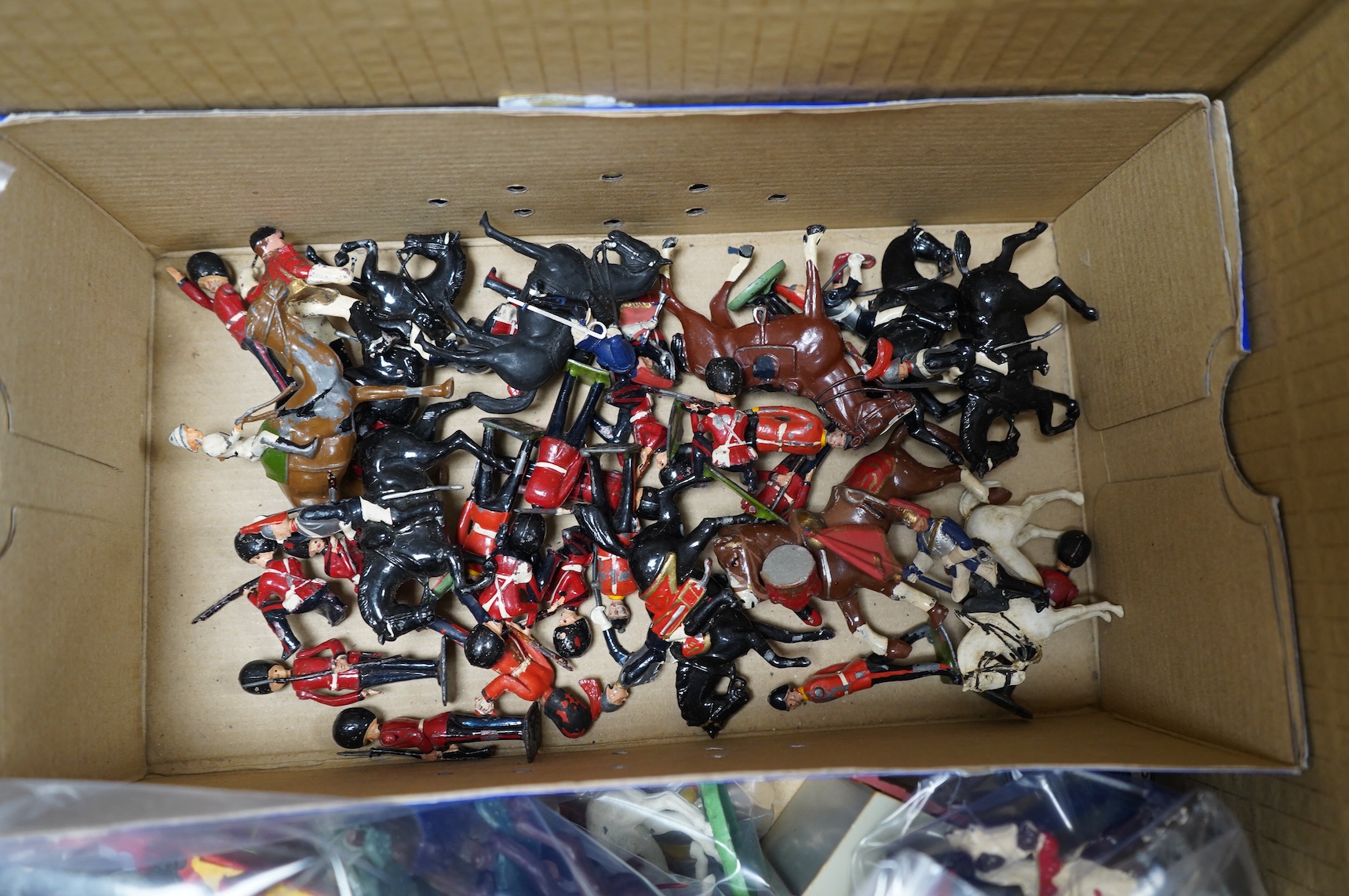 A quantity of diecast toys, plastic and lead soldiers, and 00 gauge model railway, including; a good quantity of Britains, etc. lead animals, Britains Deetail plastic soldiers, etc. Britains lead soldiers, farm equipment